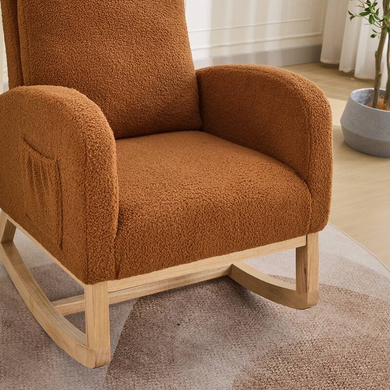Roomfitters 27.2" Nursery Rocking Chair, High Back Glider with Side Pocket and Rubberwood Legs
