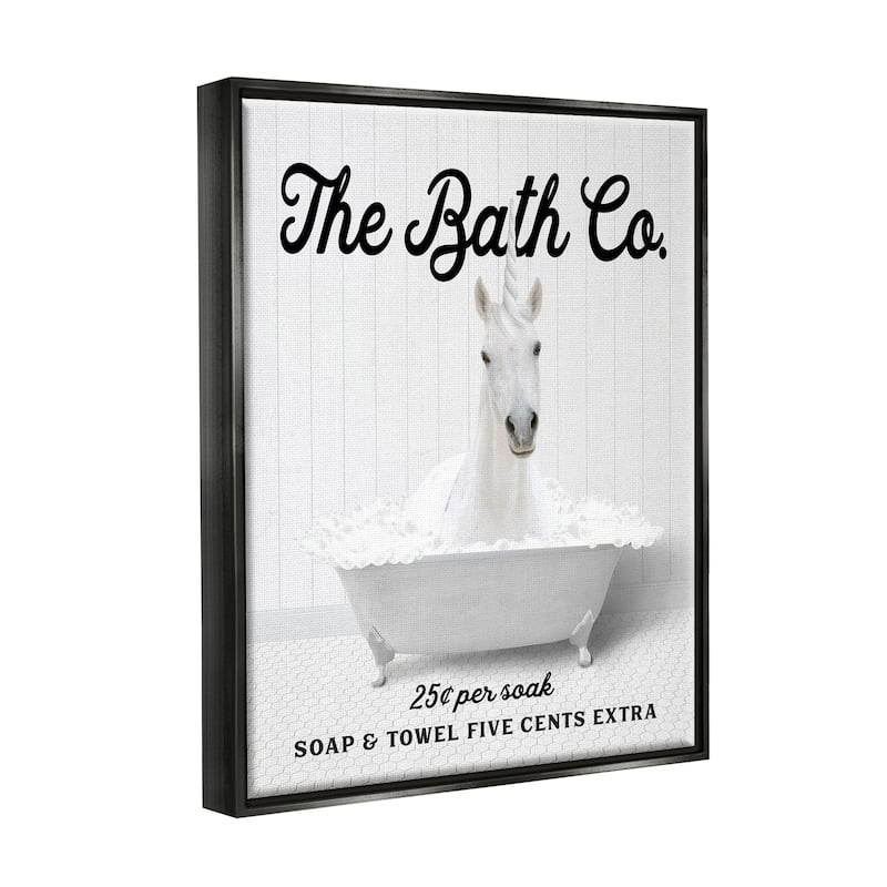 Stupell Bubble Bathtub Unicorn Framed Floater Canvas Wall Art Design by Lettered and Lined