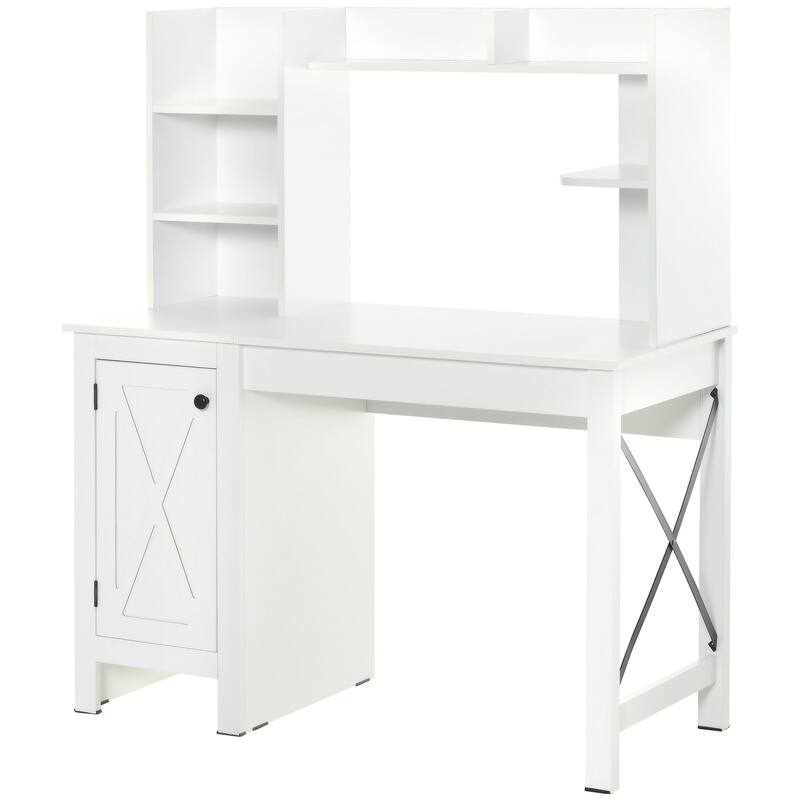 Farmhouse Computer Desk with Hutch and Cabinet, Home Office Desk with Storage and Shelves