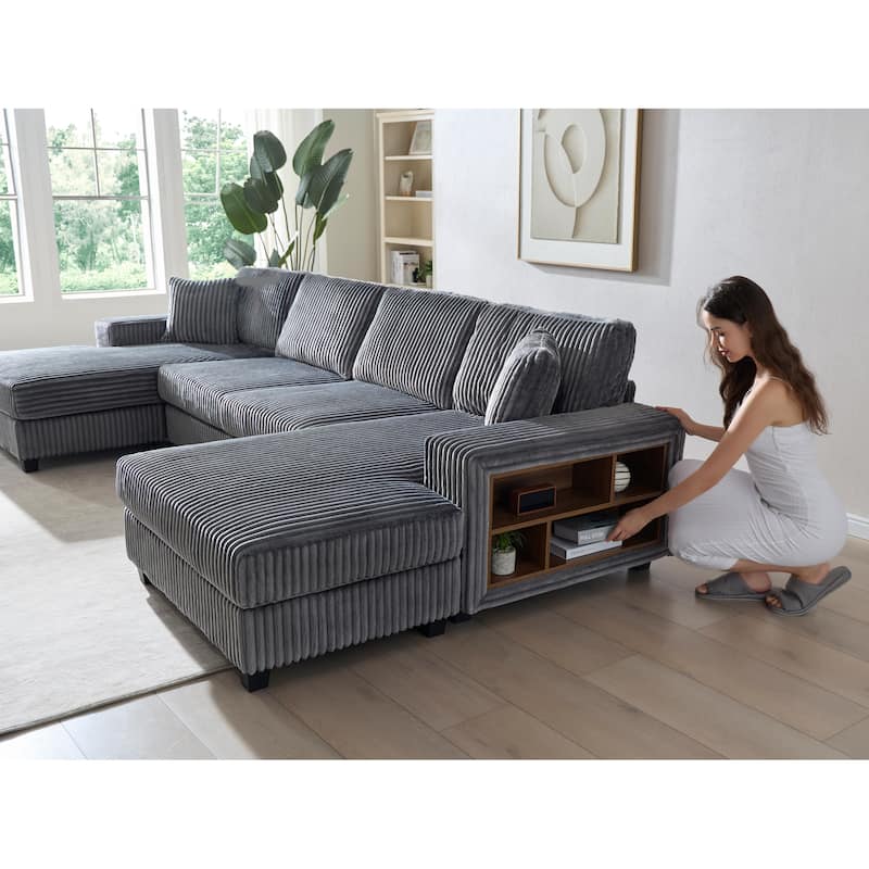 79.5" Corduroy Sectional Sofa Sleeper Sofa, Convertible Double Chaise Lounges Couch