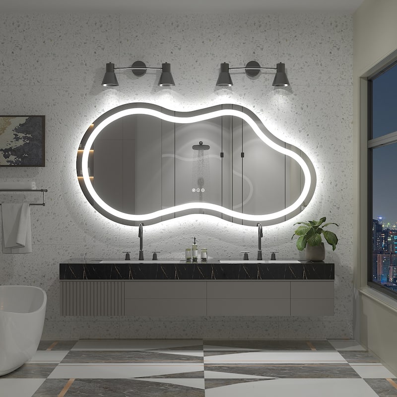 UL Certified Irregular LED Anti-fog Cloud-shaped Wall Bathroom Vanity Mirror