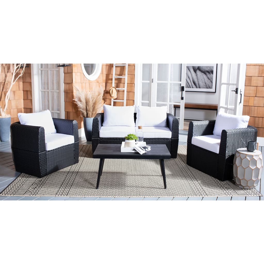 SAFAVIEH Outdoor Living Tarien Wicker 4-Piece Living Patio Set - 48"W x 25"D x 28"H
