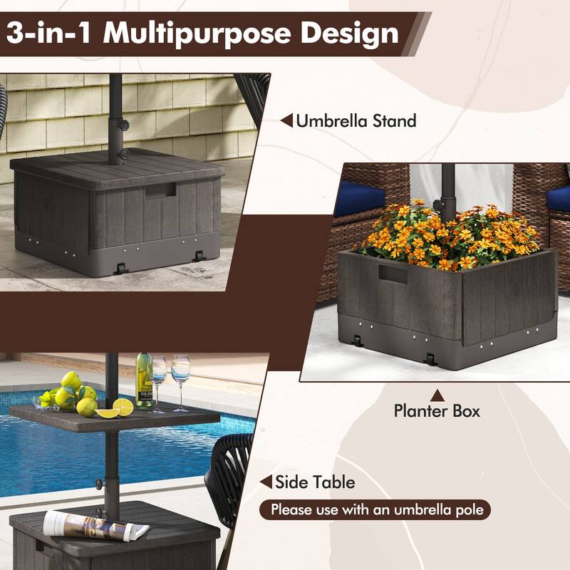 Gymax Patio 175lbs Fillable Umbrella Base w/ Table Tray Wheeled 3-in-1