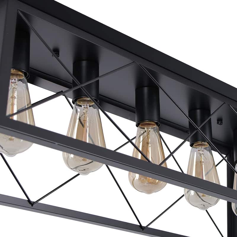 Rustic 5-Light Rectangular Cage Flush Semi Flush Mount - 31.5in
