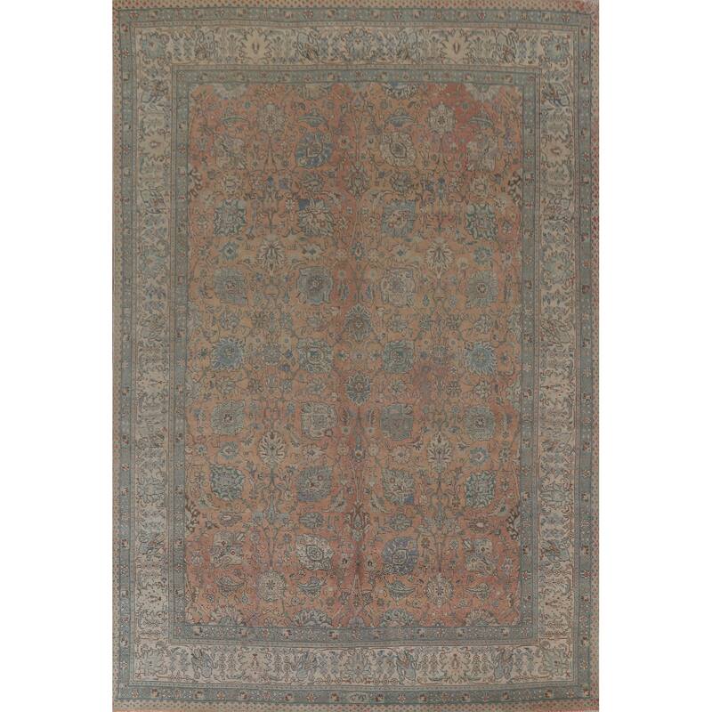 Hand Knotted Oriental 100% Wool Carpet Traditional All-Over Coral Tabriz Area Rug - 12' 4'' X 9' 1''