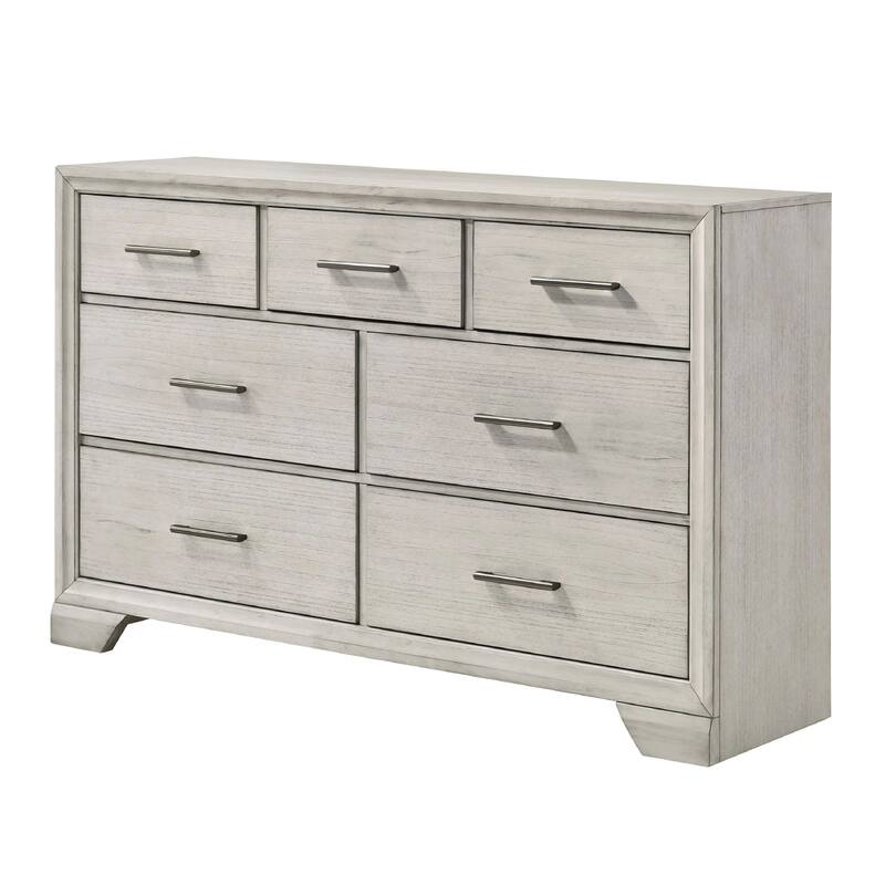 Jeni 2pc Wide Dresser and Mirror Set, 7 Drawers, Rustic White Mist