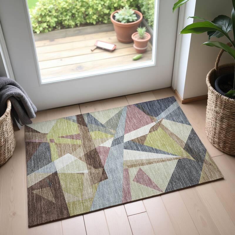 Premium Washable Super Soft Abstract Mosaic Mayfield Rug - Khaki - 1'8" x 2'6"