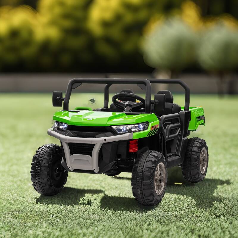 24V Kids Ride-On Dump Truck, Remote Control, Realistic Dump Bed, Two-Seater, Ages 3-8 - Green