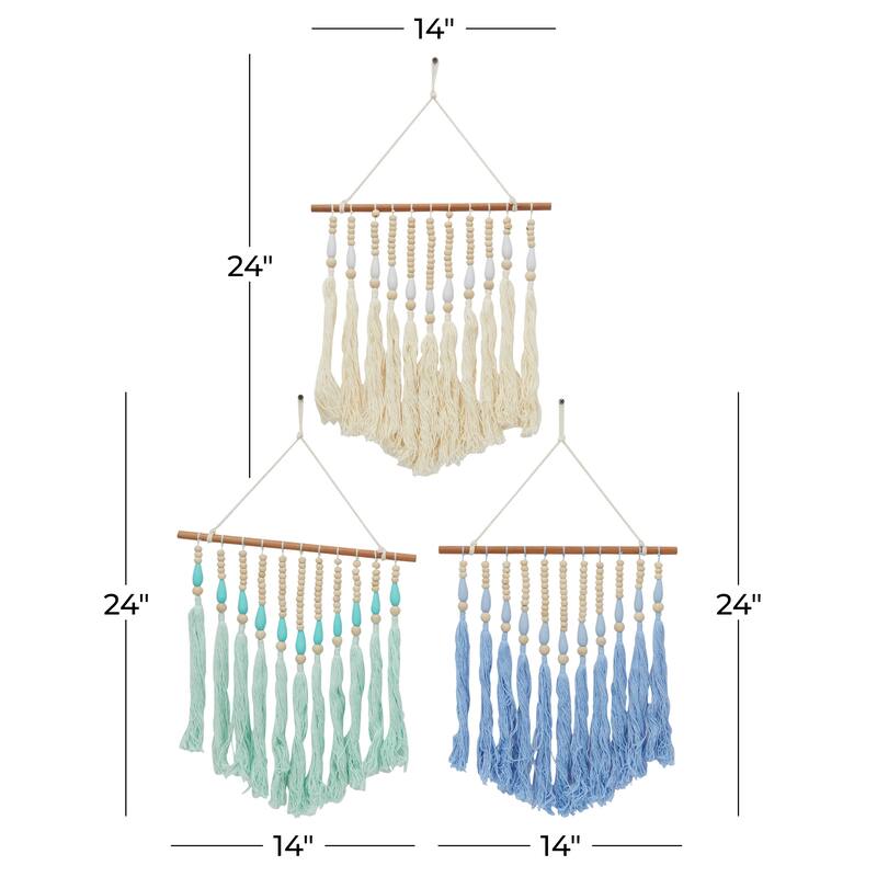 CosmoLiving by Cosmopolitan Multi Colored Cotton Fabric Handmade Beaded Macrame Home Wall Decor with Fringe Tassels (Set of 3)