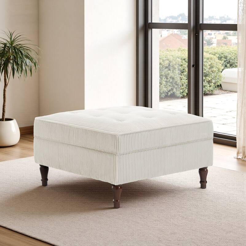 Modular Corduroy Tufted Storage Ottoman with Reversible Tabletop