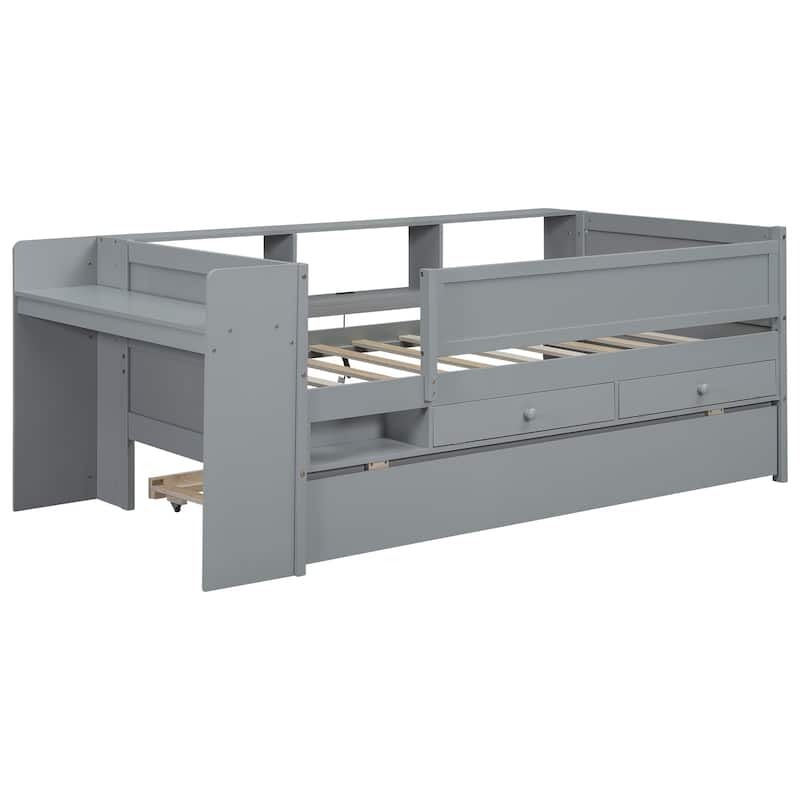 Multi-Functional Twin Size Daybed with Headboard Storage, Drawers and Trundle