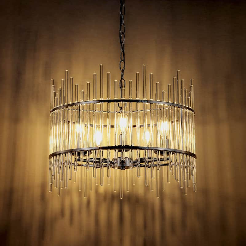 Gold finished Glass Rod Chandelier With 5 Light