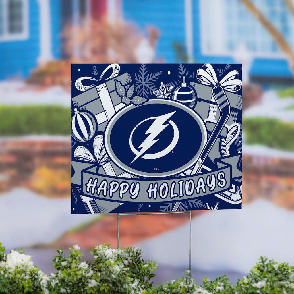 Tampa Bay Lightning Yard Sign, Happy Holidays - 24" x 18"