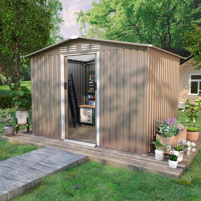 Outdoor Permanent Metal Storage Sheds for Gardening Tools, Patio Sheds Warehouse Vault - 8' x 6'