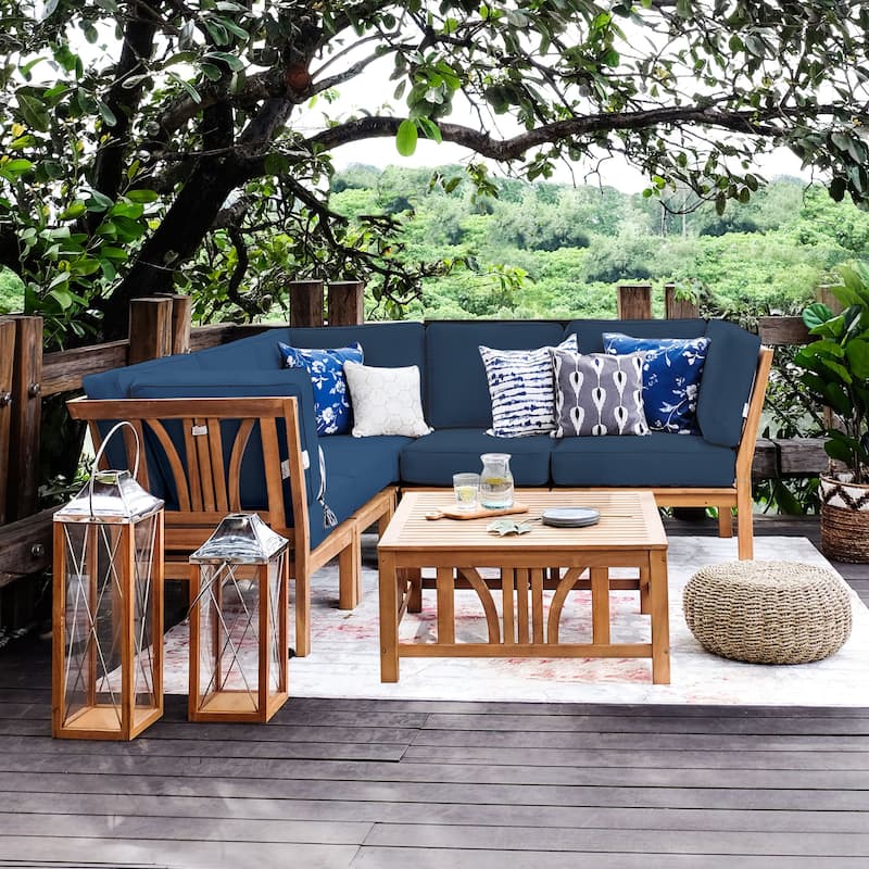 Cambridge Casual Lowell 6-piece Teak Patio Sectional Set with Cushion