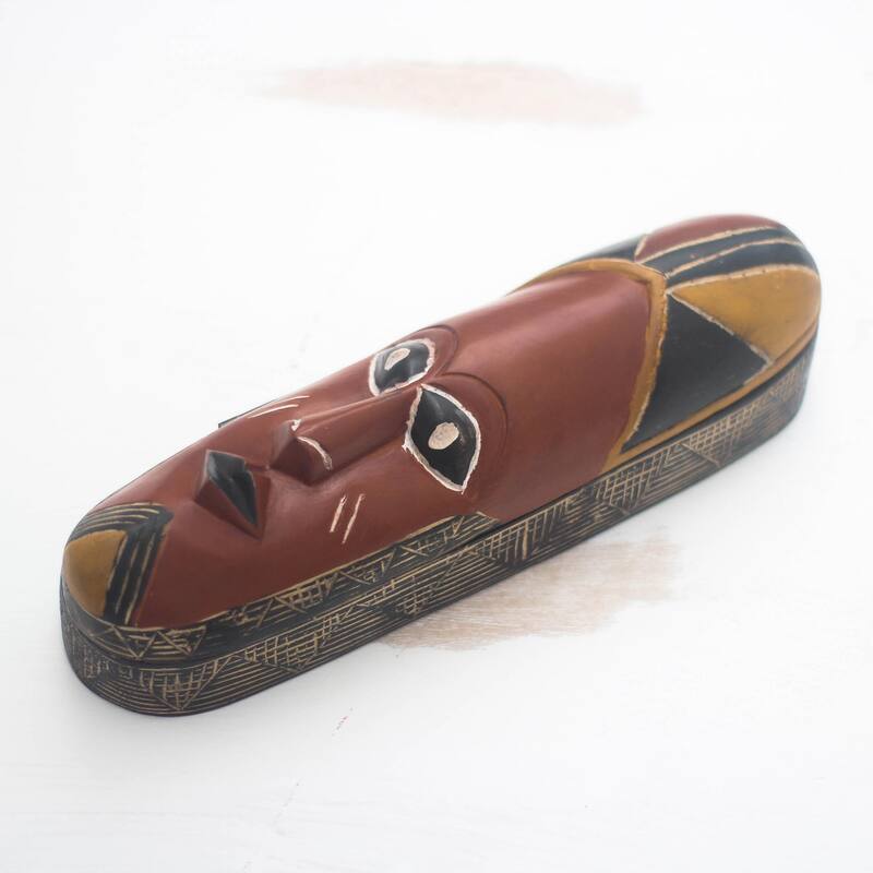 Handmade African Pride Wood decorative box (Ghana) - 3.9" H x 7.75" W