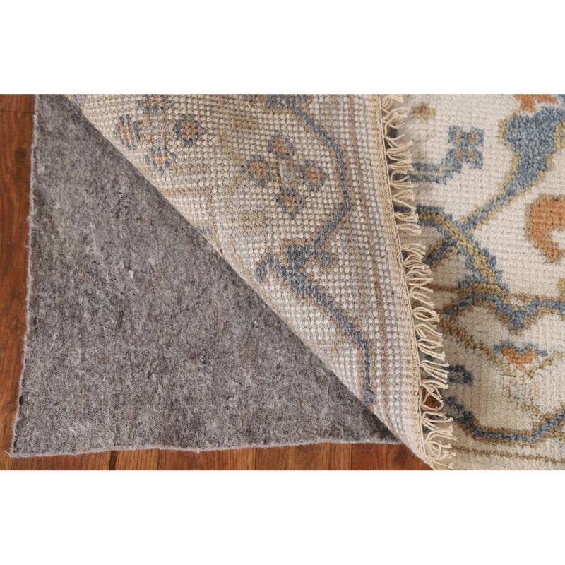 Beige Floral Oushak Runner Rug Hand-knotted Wool Carpet - 2'6"x 9'10"