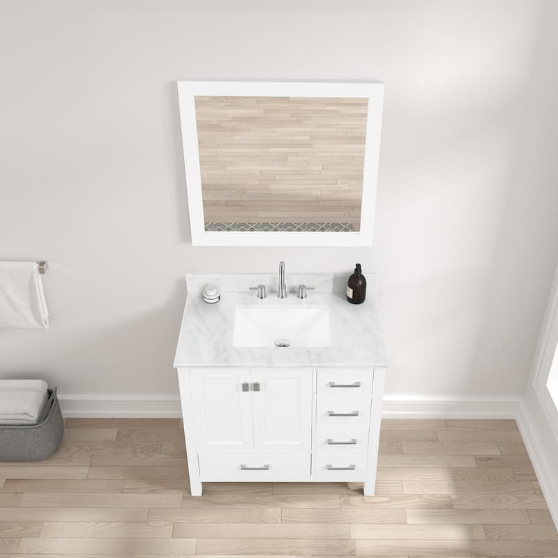 36" Freestanding Bathroom Vanity with Marble Countertop, Undermount Sink with Mirror