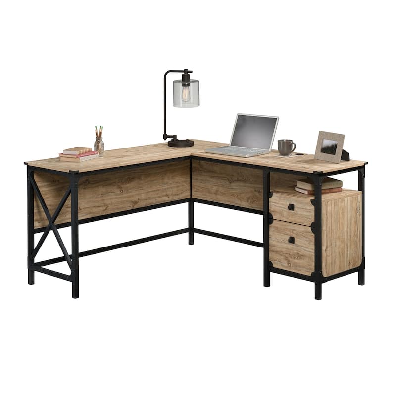 Wood L-Shaped Desk with Large Surface, Brown