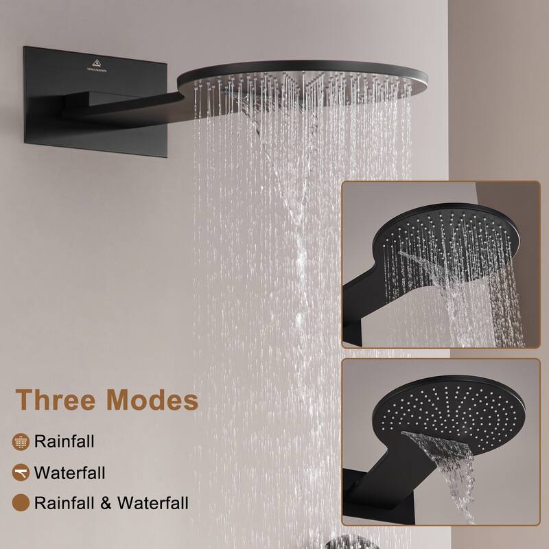 CASAINC 2-function Luxury Thermostatic Dual Shower Faucet Shower System with Waterfall Shower Head
