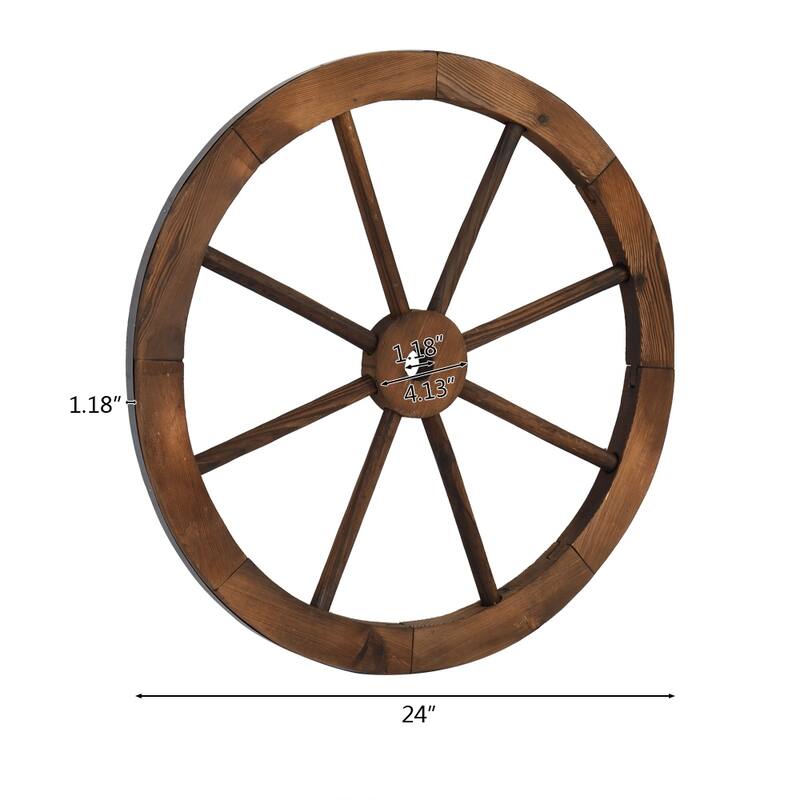 2pcs 30/24-Inch Old Western Style Garden Art Wall Decor Wooden Wagon Wheel - 24inch Set of 2