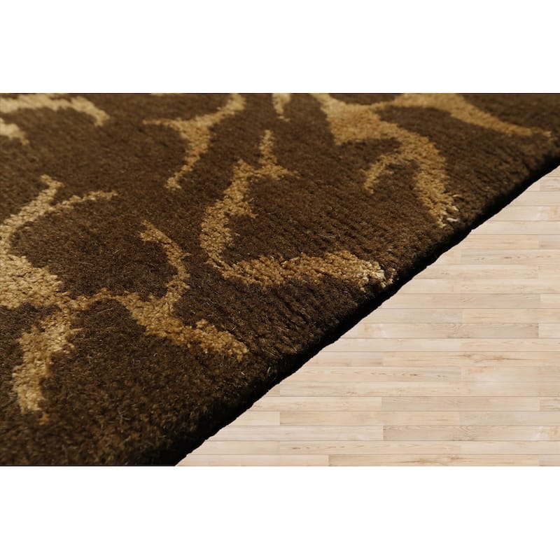 Hand Knotted Olive Tibetan Wool & Silk Transitional Oriental Area Rug - 8' x 10'