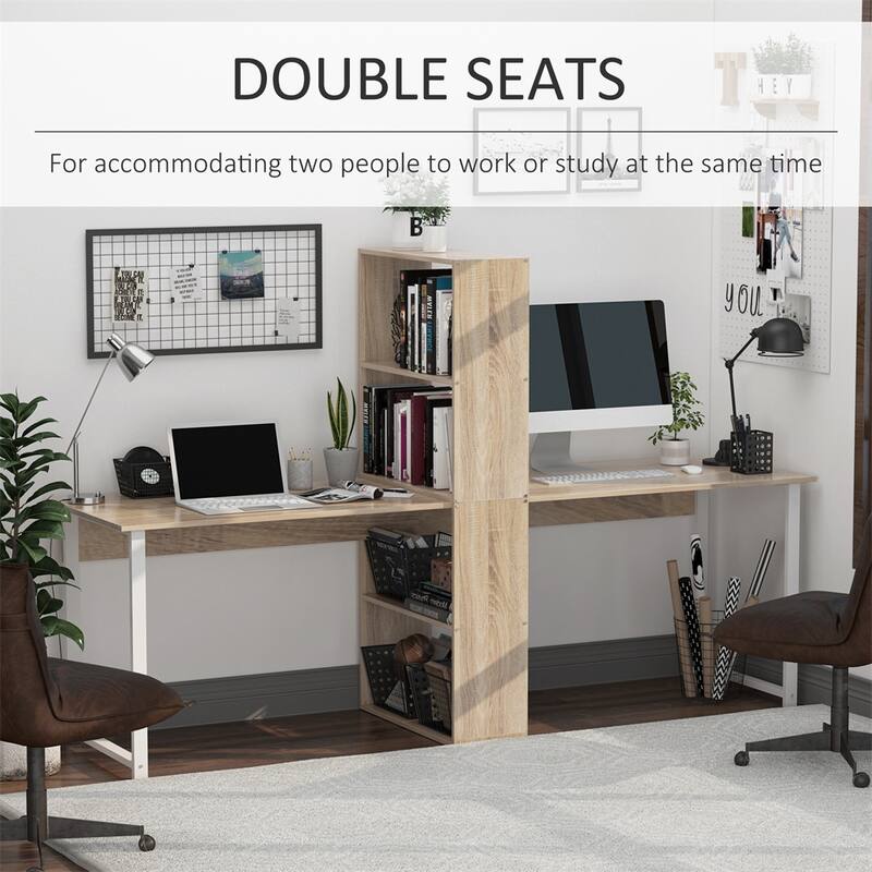 88" Extra Long 2-Person Computer Desk with Storage Shelves Combo