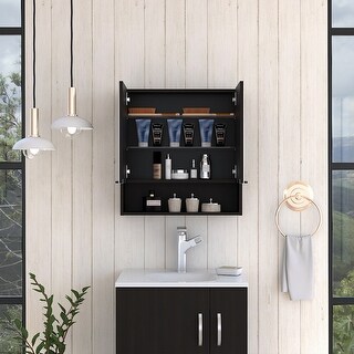 Bathroom Mirror Cabinet, Three Internal Shelves, One Open Shelf, Double Door Cabinet