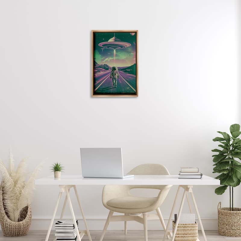 Stupell Astronaut with Overhead UFO Framed Floater Canvas Wall Art Design By Wumples