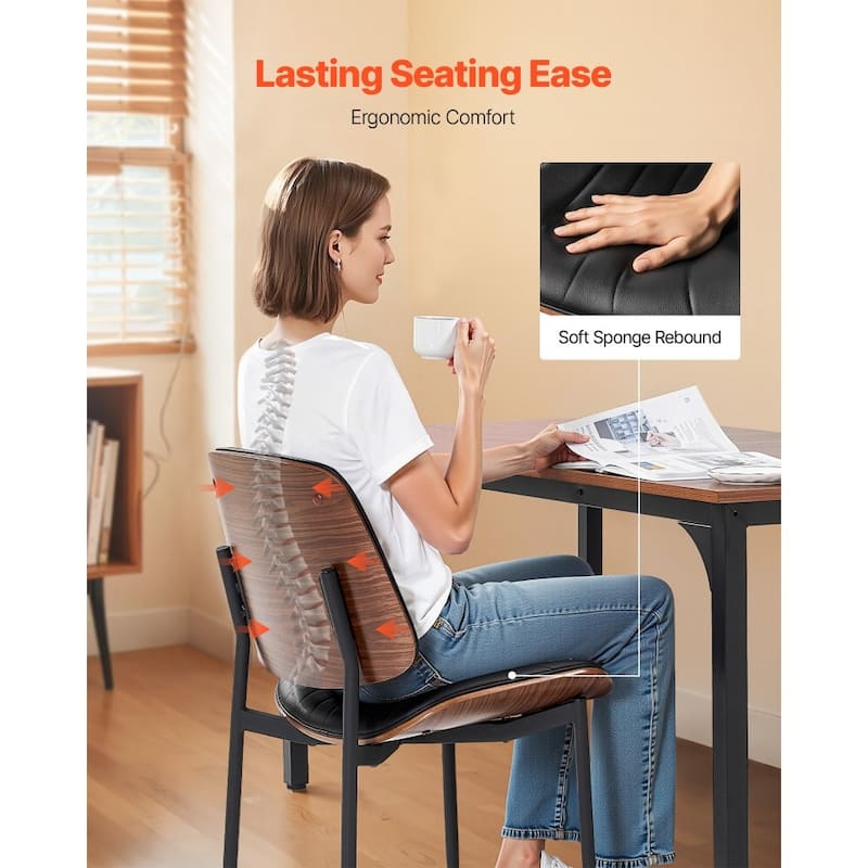 Black Mid-Century PU Leather Bentwood Dining Chair Set with Metal Legs