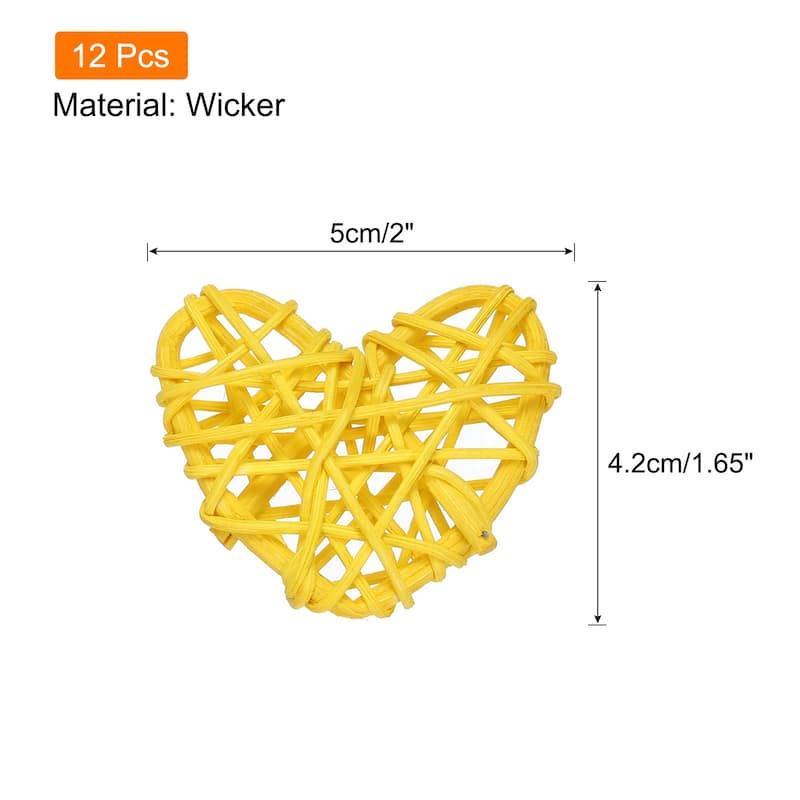 12Pcs Heart Rattan Ball Vase Filler Home Decoration 2 in - Yellow