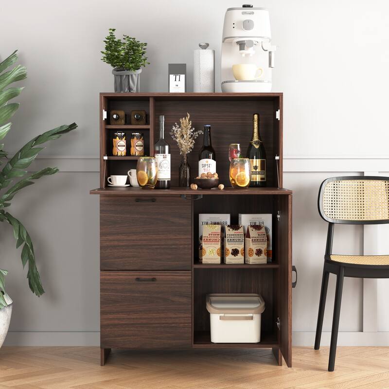 Desk Cabinet with Storage and Fold-up Desktop - Walnut