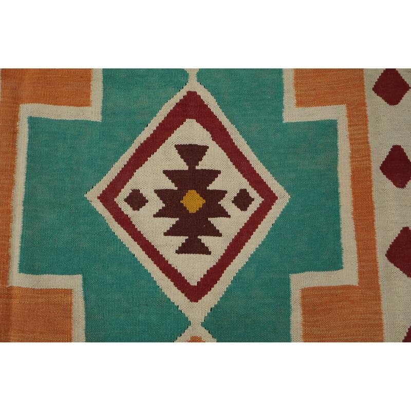 Hand Woven Oriental 100% Wool Carpet Southwestern Tribal Multi-Colored Kilim Area Rug - 14' 8'' X 8' 1''