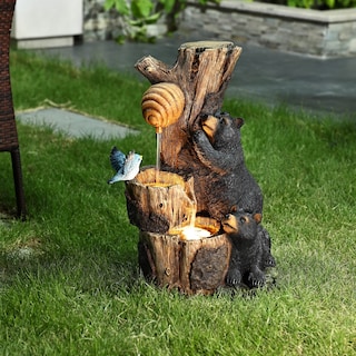 Bear and Honey Beehive Tree Resin Outdoor Water Fountain with Lights