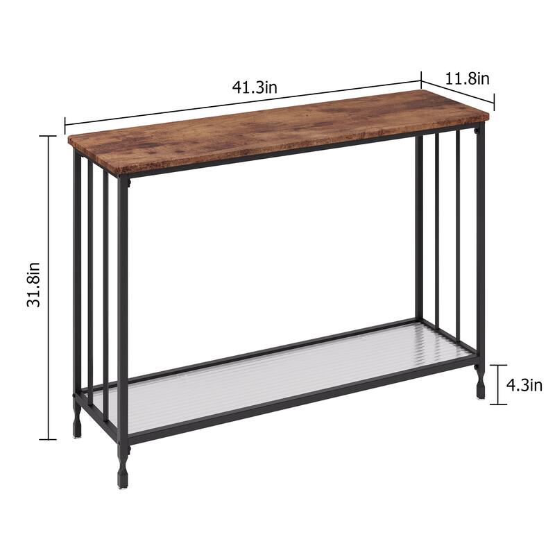 Modern Style Console Table with Glass Shelf and Metal Frame