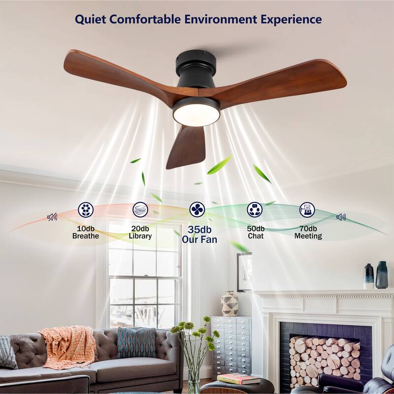 42" Flush Mount Ceiling Fan with Light, Reversible DC Motor