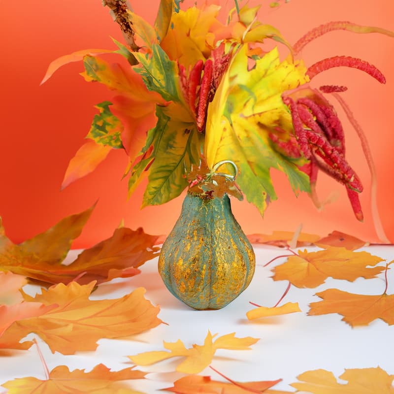 14" Orange and Gold Elongated Autumn Pumpkin Metal Tabletop Decoration