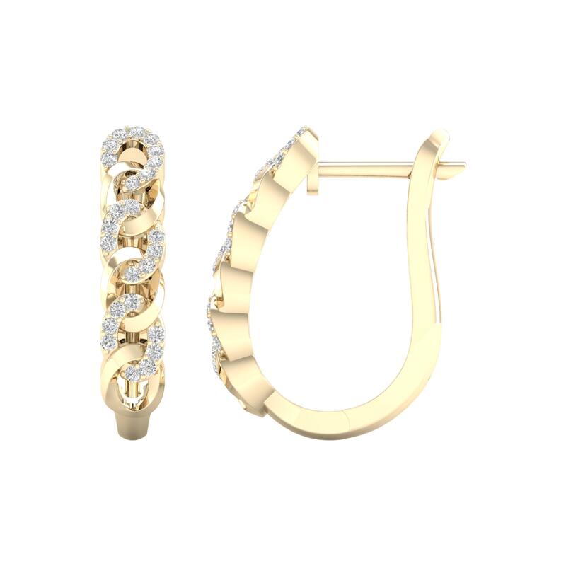 1/5ct TDW Diamond Cuban Link Hoop Earrings in 10k Gold for Women