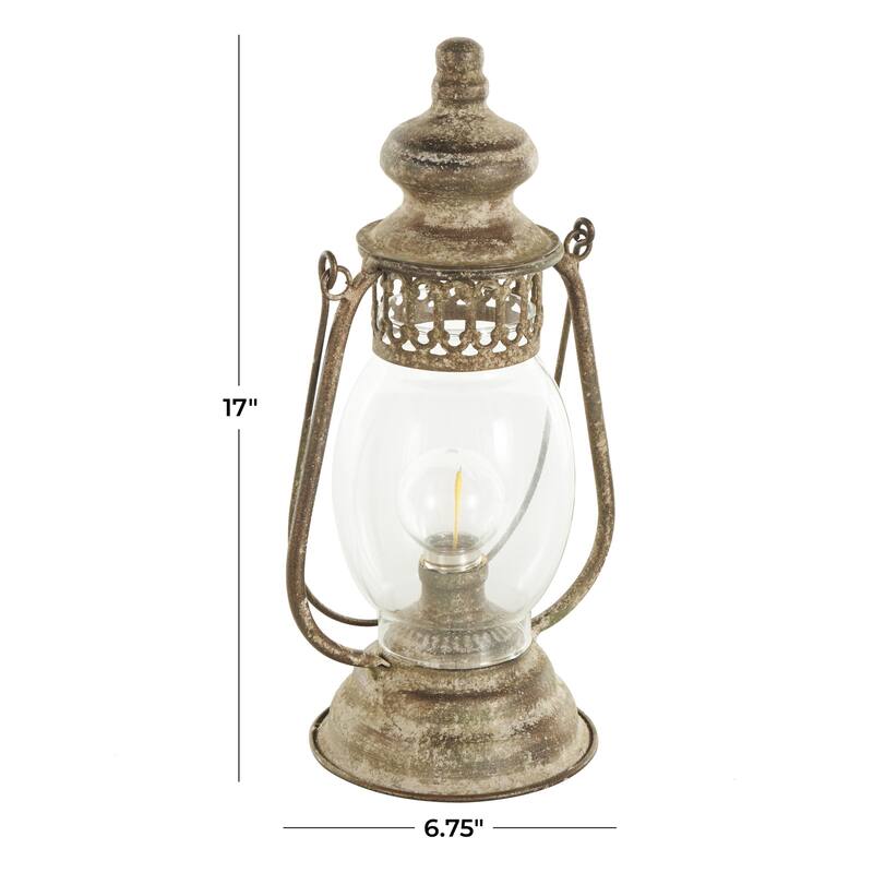 Metal Distressed Antique Style Lantern Room Accent Lamp - Bronze - Roche River Decor