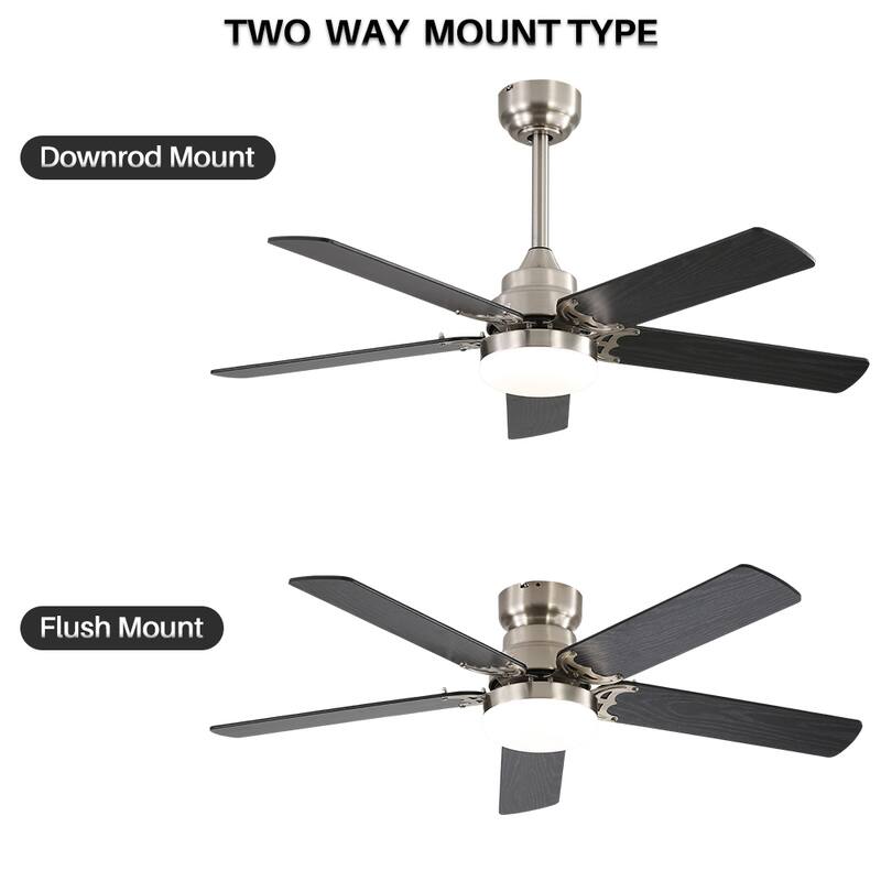 42-inch Flush Mount and Downrod Mount Ceiling Fan with Light and Remote, 5 Plywood Blades - 42 Inch diameter