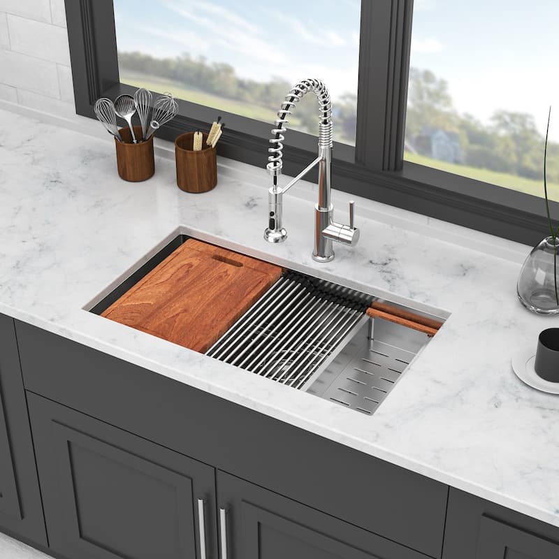 33 in. Undermount Single Bowl 16 Gauge Brushed Nickel Stainless Steel Kitchen Sink Basin - 33" x 19" x 10"