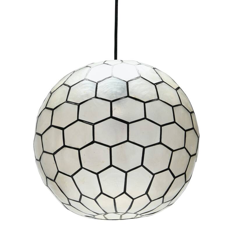 Capiz Honeycomb Globe Pendant Light - 14.0"L x 14.0"W x 13.0"H - Black