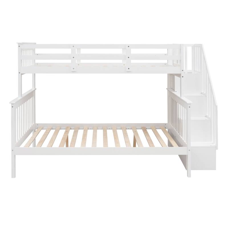 Stairway TwinOverFull Bunk Bed with Storage and Guard Rail for
