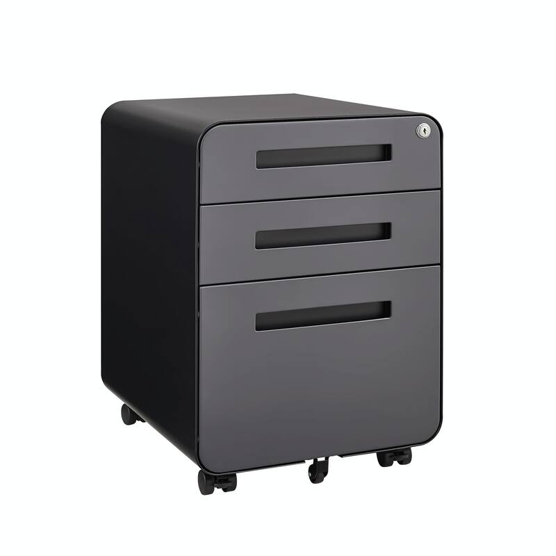 Lockable 3-Drawer File Cabinet with Wheels & Removable Pencil Tray - Grey