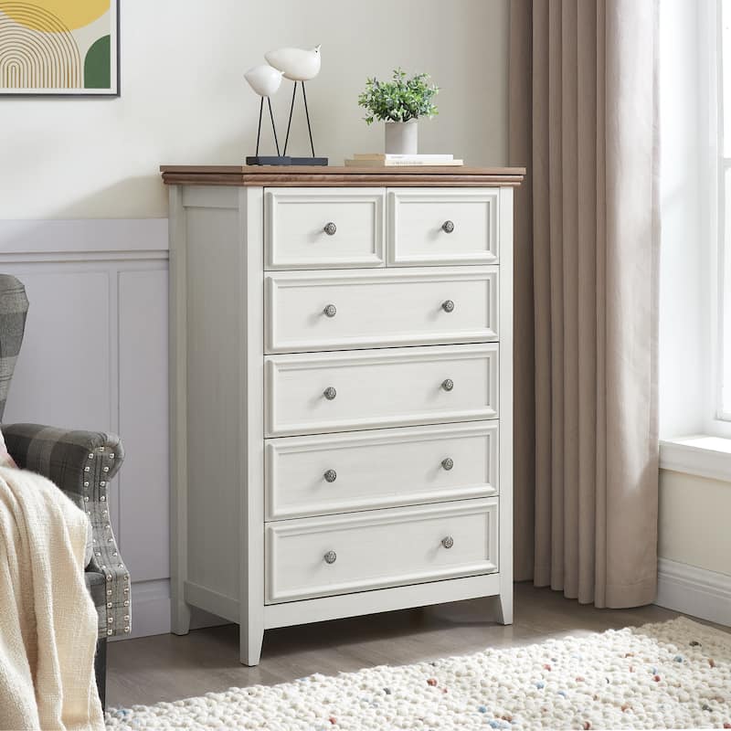 Beige Modern 6-Drawer Dresser, Closet Organizer for Living Room