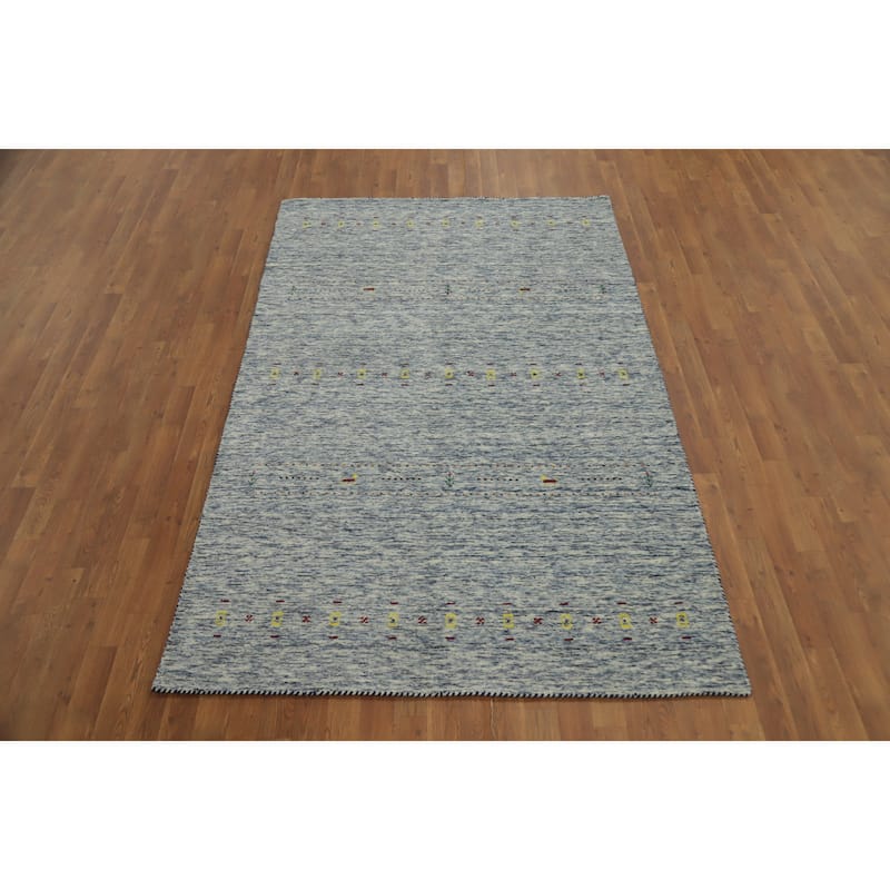 Hand Knotted Oriental 100% Wool Carpet Tribal Animal Pictorial Navy Blue & Blues Gabbeh Area Rug - 7' 9'' X 5' 0''