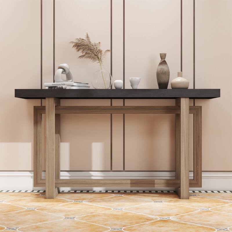 Modern Entryway Console Table with Industrial-inspired Concrete Wood Top, Hallway Foyer Sofa Long Table Entryway Table