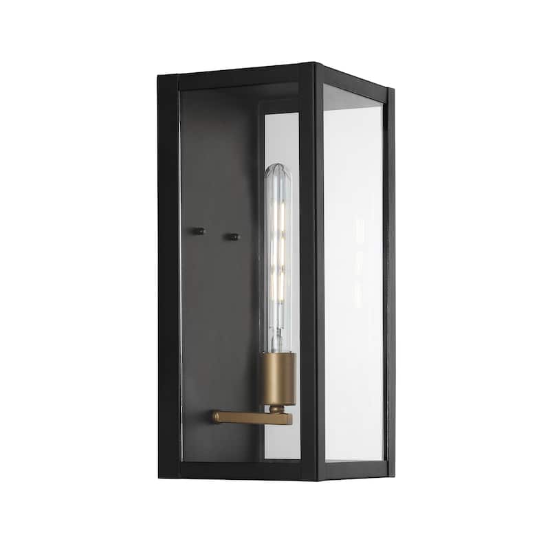 1-Light Iron/Glass Industrial LED Outdoor Lantern, By JONATHAN Y