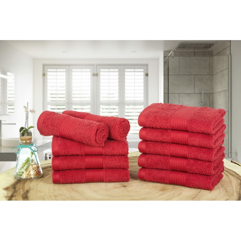 Luxurious Cotton 600GSM Soft Wash Cloths 12X12 Inch by Ample Decor - 10 Pcs - Tango Red