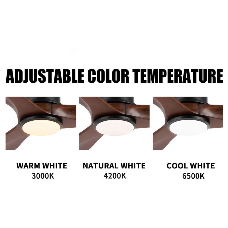 60" Solid Wood 3-Blade LED Ceiling Fan with Light Kit and Remote Control